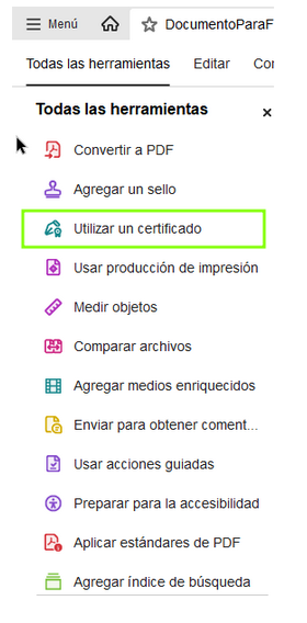 Inicio de la aplicación Adobe Reader