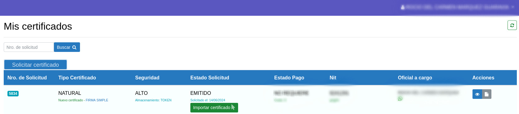 Botón Importar Certificado